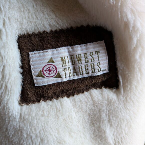 Vintage 90s Midwest Traders Suede Chore Coat Faux Sherpa Leather Jacket Size L - Picture 8 of 10